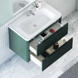 Royal Bathrooms Avenza 800mm Fluted Wall Hung Vanity Unit Deep Moss Green 2 Drawer Storage Cabinet With Ceramic Basin - thumbnail 5