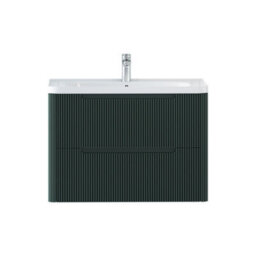 Royal Bathrooms Avenza 800mm Fluted Wall Hung Vanity Unit Deep Moss Green 2 Drawer Storage Cabinet With Ceramic Basin - thumbnail 7