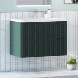 Royal Bathrooms Avenza 800mm Fluted Wall Hung Vanity Unit Deep Moss Green 2 Drawer Storage Cabinet With Ceramic Basin - thumbnail 6