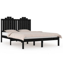 Berkfield Bed Frame Black Solid Wood Pine 200X200 Cm - thumbnail 2