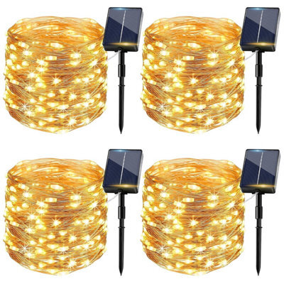 Gccate Solar String Lights Outdoor 4 Pack, 12 M / 39 Ft 240 Led Extra Bright Powered Fairy Waterproof 8 Mode Copper Wire Warm