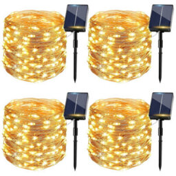 Gccate Solar String Lights Outdoor 4 Pack, 12 M / 39 Ft 240 Led Extra Bright Powered Fairy Waterproof 8 Mode Copper Wire Warm