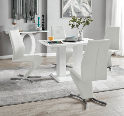 Furniturebox Uk 4 Seater Dining Set - Imperia White High Gloss Dining Table And Chairs - 4 White Willow Chairs - image 1