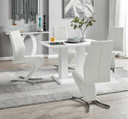 Furniturebox Uk 4 Seater Dining Set - Imperia White High Gloss Dining Table And Chairs - 4 White Willow Chairs - thumbnail 1