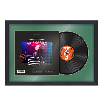 "AK Frames 25X17"" Black Step Vinyl Record Frame With Emerald Mount For 12 Inch Lp Cover & Disc - Overlapped Design" - image 1