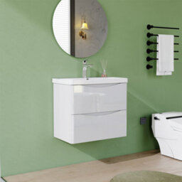 AVER-GROWTH Wall-Mounted Bathroom Vanity Unit Gloss White Flat Pack Bathroom Cabinets Only 590(W)X345X(D)X500(H)mm With 2 Drawers - thumbnail 7