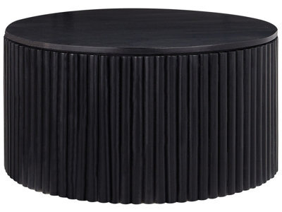 Wyld And Coco Black Mango Wood Round Coffee Table 70Cm With Hidden Storage, Classic Modern Design - image 1