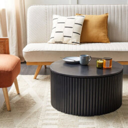 Wyld And Coco Black Mango Wood Round Coffee Table 70Cm With Hidden Storage, Classic Modern Design - thumbnail 2