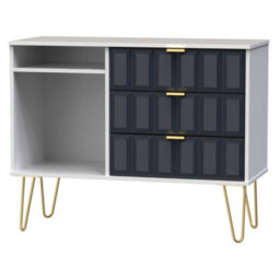 Cube Ready Assembled Matt Indigo & White Media Unit With 2 Shelves & 3 Drawers, (H)97Cm X (W)74Cm X (D)39.5Cm - thumbnail 1