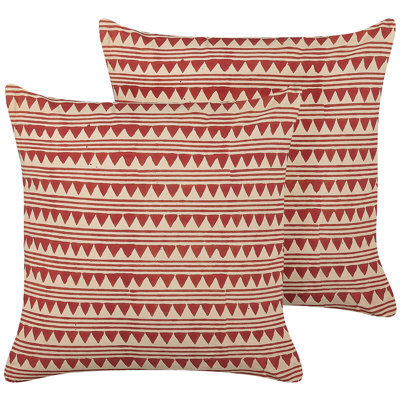 Beliani Set Of 2 Decorative Cushions Deglupta Cotton 45 X 45 Cm Red Chevron Pattern - image 1