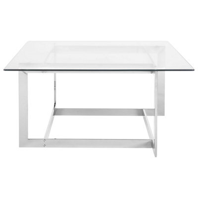 Beliani Silver Glass Coffee Table 80 X 80 Cm Square - Geometric Glam Finish - image 1