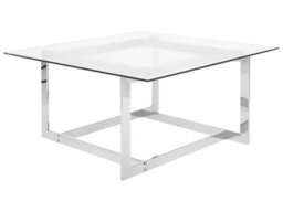 Beliani Silver Glass Coffee Table 80 X 80 Cm Square - Geometric Glam Finish - thumbnail 3