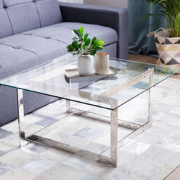 Beliani Silver Glass Coffee Table 80 X 80 Cm Square - Geometric Glam Finish - thumbnail 2