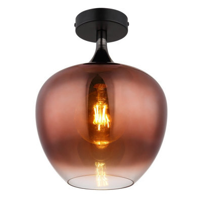 Luminosa Lighting Luminosa Maxy Globe Ceiling Light Matt Black Copper Glass Shade 1X E27 - image 1