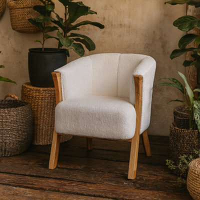 Wyld Haus Sarlat White Boucle Cosy Chair With Mango Wood Legs - image 1