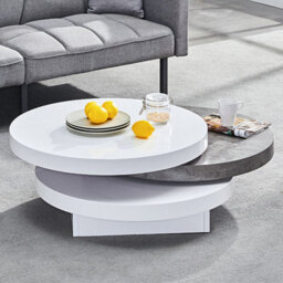 Furniture in Fashion Triplo Round Rotating Coffee Table With Concrete Effect