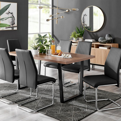 Furniturebox Uk Kylo Brown Wood Effect Dining Table & 6 Black Lorenzo Chairs - image 1