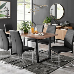 Furniturebox Uk Kylo Brown Wood Effect Dining Table & 6 Black Lorenzo Chairs - thumbnail 1