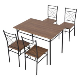 Living And Home Modern Oak Rectangular Dining Table And Chair Set For 4, Black Metal Frame - thumbnail 4