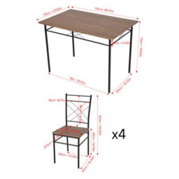 Living And Home Modern Oak Rectangular Dining Table And Chair Set For 4, Black Metal Frame - thumbnail 7