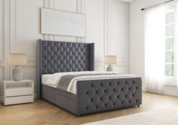 "Bsspoke Divan Bed Set Steel Velvet With 54Inch Wingedback Headboard & 20"" Footboard & Mattress No Drawers 3Ft 4Ft 4Ft6 5Ft 6Ft" - thumbnail 2