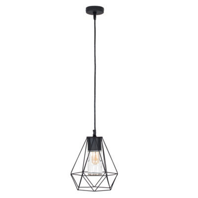Valuelights Diablo Ip44 Rated Gloss Black Ceiling Bathroom Light Pendant With Metal Basket And Clear Glass Shade - image 1