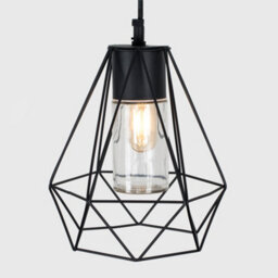 Valuelights Diablo Ip44 Rated Gloss Black Ceiling Bathroom Light Pendant With Metal Basket And Clear Glass Shade - thumbnail 3