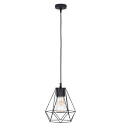 Valuelights Diablo Ip44 Rated Gloss Black Ceiling Bathroom Light Pendant With Metal Basket And Clear Glass Shade - thumbnail 1
