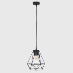 Valuelights Diablo Ip44 Rated Gloss Black Ceiling Bathroom Light Pendant With Metal Basket And Clear Glass Shade - thumbnail 4