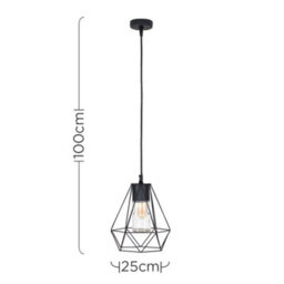 Valuelights Diablo Ip44 Rated Gloss Black Ceiling Bathroom Light Pendant With Metal Basket And Clear Glass Shade - thumbnail 6