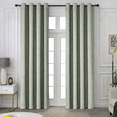 Oxford Homeware Eyelet Linen Effect Curtains Sage Green Fully Lined 100% Blackout Thermal Insulated Curtain Pair (W)168Cmx(L)183Cm - image 1
