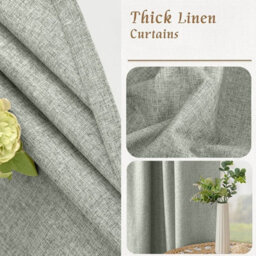 Oxford Homeware Eyelet Linen Effect Curtains Sage Green Fully Lined 100% Blackout Thermal Insulated Curtain Pair (W)168Cmx(L)183Cm - thumbnail 6