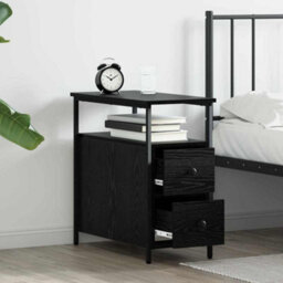 Berkfield Bedside Cabinet With Drawer Black Oak Engineered Wood - thumbnail 4