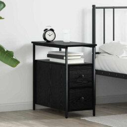 Berkfield Bedside Cabinet With Drawer Black Oak Engineered Wood