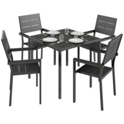 Outsunny 5 Pieces Garden Dining Set, Outdoor Furniture With Hdpe Table - thumbnail 2