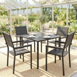 Outsunny 5 Pieces Garden Dining Set, Outdoor Furniture With Hdpe Table - thumbnail 8