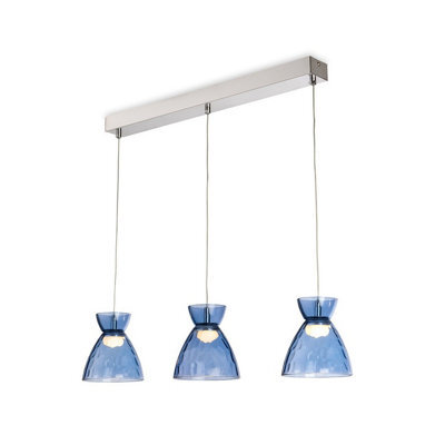 Luminosa Lighting Luminosa Royale 3 Light Bar Chrome With Blue Decorative Glass 3Xled 406Lm 3000K