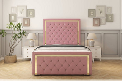"Sloomy Sofia Gold Pink Plush Bed Frame With 50"" Upholstered Headboard 6' Super King" - image 1