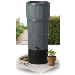 Pluto Packaging 150L Graphite Xl Premium Oak Wood Water Butt Complete With Stand, Tap, Rain Diverter & Lid - thumbnail 3