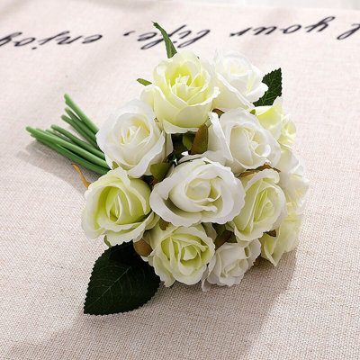 White & Green Artificial Silk Rose Bouquet - 12 Heads - Realistic Fake Flowers For Home & Wedding Decor - image 1