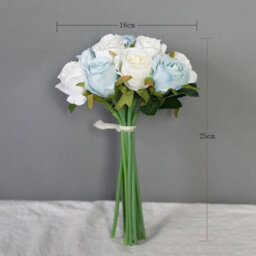 White & Green Artificial Silk Rose Bouquet - 12 Heads - Realistic Fake Flowers For Home & Wedding Decor - thumbnail 4