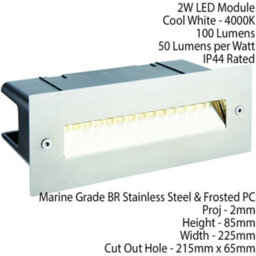 Ip44 Led Full Brick Light Stainless Steel & Angled Down Guide 2W Cool White - thumbnail 2