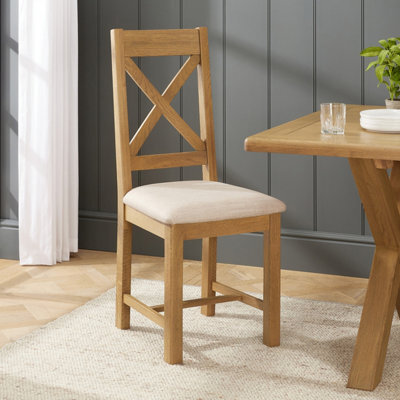 The Furniture Market Cotswold Rustic Smoked Oak Cross Back Dining Chair With Natural Fabric Seat - image 1