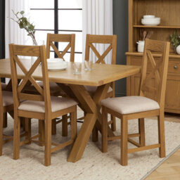 The Furniture Market Cotswold Rustic Smoked Oak Cross Back Dining Chair With Natural Fabric Seat - thumbnail 3