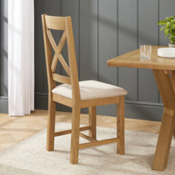 The Furniture Market Cotswold Rustic Smoked Oak Cross Back Dining Chair With Natural Fabric Seat - thumbnail 2