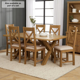 The Furniture Market Cotswold Rustic Smoked Oak Cross Back Dining Chair With Natural Fabric Seat - thumbnail 4