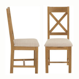 The Furniture Market Cotswold Rustic Smoked Oak Cross Back Dining Chair With Natural Fabric Seat - thumbnail 7