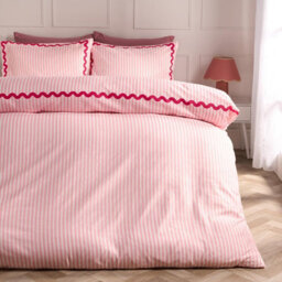 Ohs Stripe Wave Border Bedding Set Microfibre Duvet Cover With Pillowcase, Pink - Single - thumbnail 1