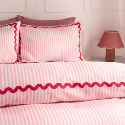 Ohs Stripe Wave Border Bedding Set Microfibre Duvet Cover With Pillowcase, Pink - Single - thumbnail 2