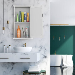 Costway Mirrored Bathroom Cabinet Wall Mount Storage Cabinet W/ Single Door-White - thumbnail 3